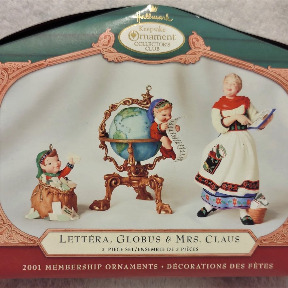2001 Hallmark Keepsake Collector's Ornament. Lettera, Globus, and Mrs. Claus